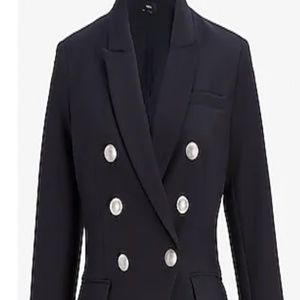 Express Navy Supersoft Novelty Button Double Breasted Military Style  Blazer
